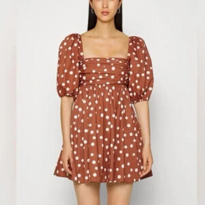 Abercrombie & Fitch Emerson Ruched Puff Sleeve Polka Dot Babydoll Mini Dress NWT